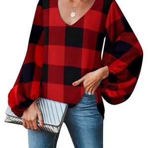 Women's Casual Shirt Balloon Sleeve V-Neck Top